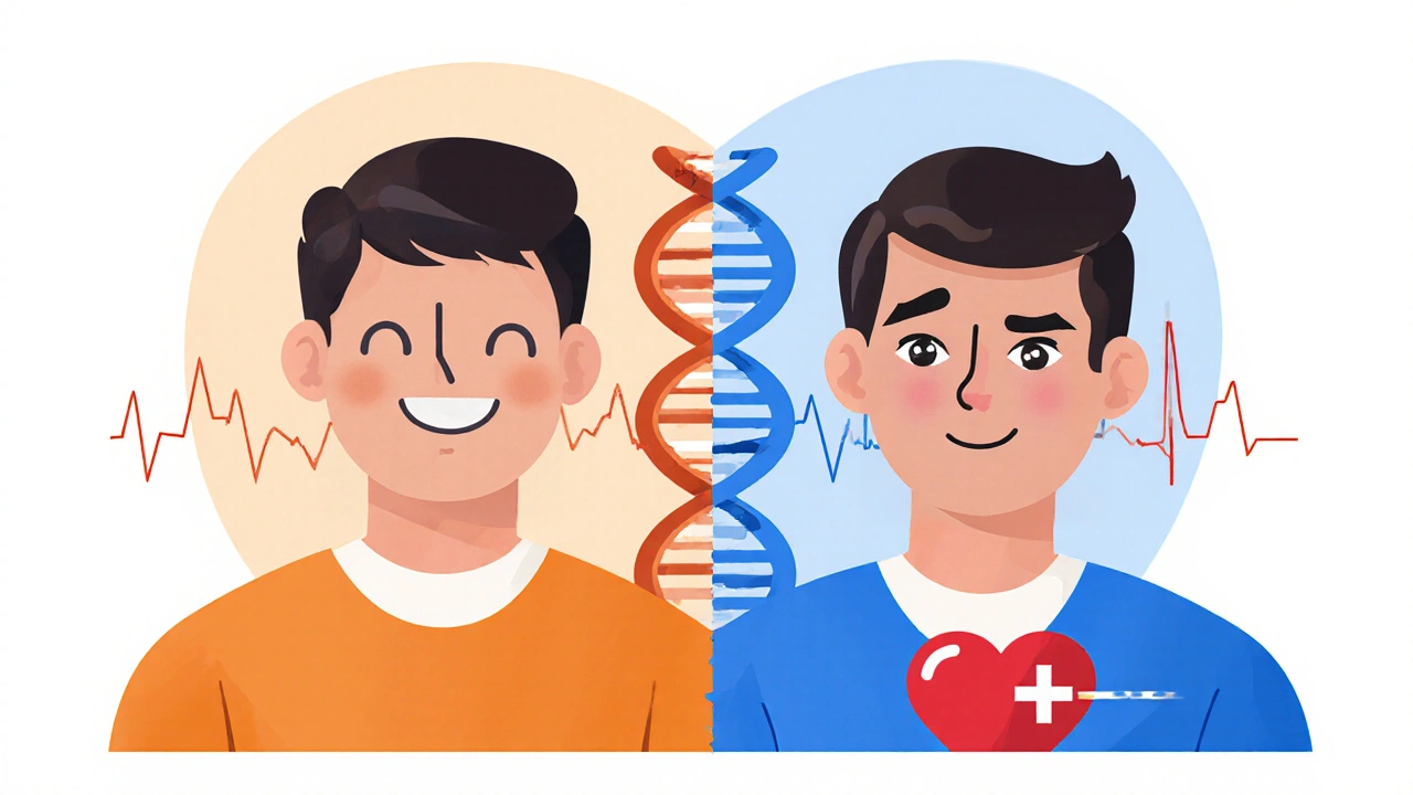 Split image of a patient with safe vs. dangerous ranolazine doses and heart rhythm effects.