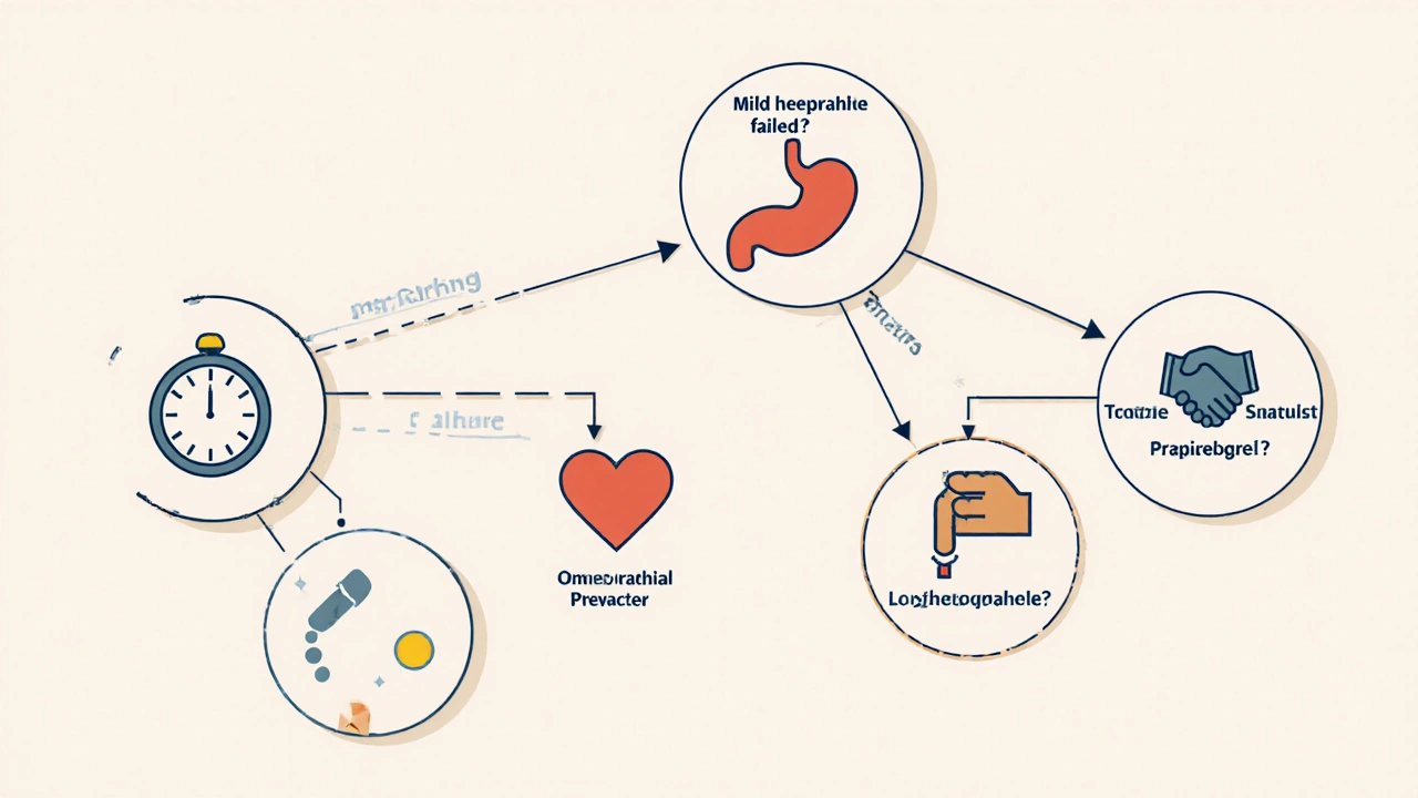 Colorful decision tree showing how to choose the right acid reflux medication