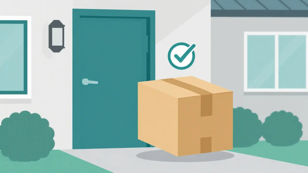 A verified medicine package delivered safely to a home doorstep