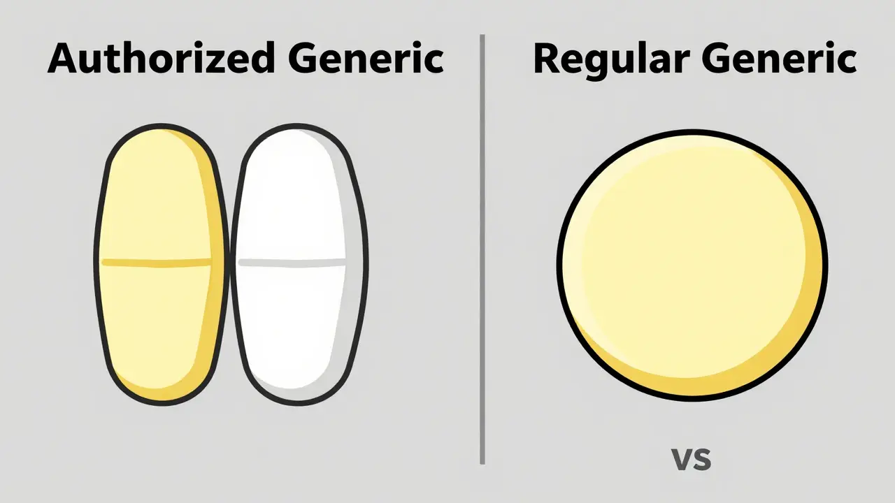 Comparison between an identical authorized generic and a differently shaped regular generic pill