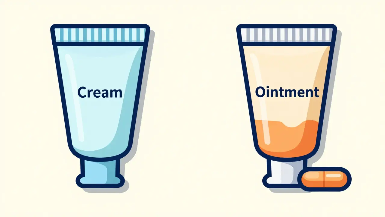 Comparison of cream and ointment medication tubes in flat design