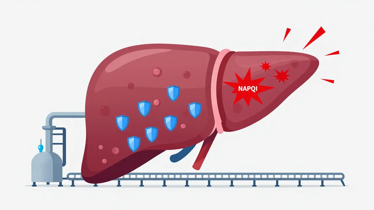 Conceptual flat design of a liver processing toxins with protective shields.