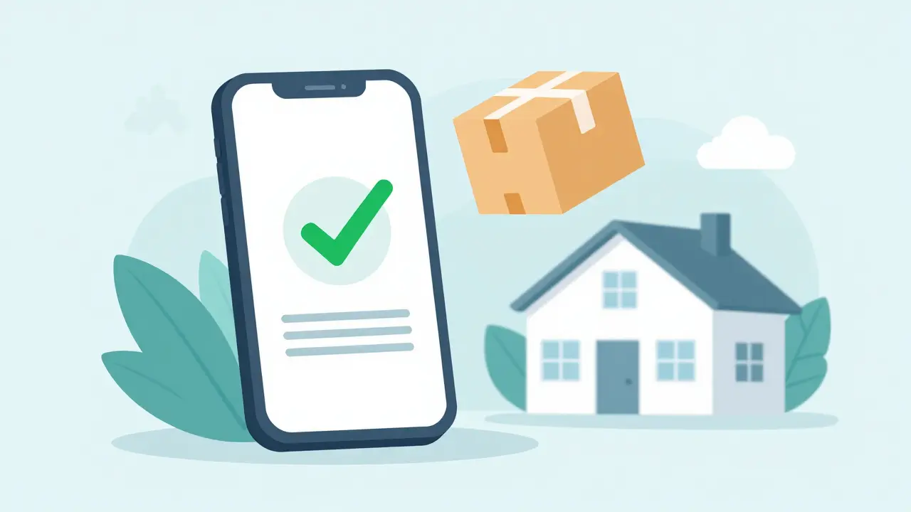 Smartphone with prescription approval and delivery package to a home