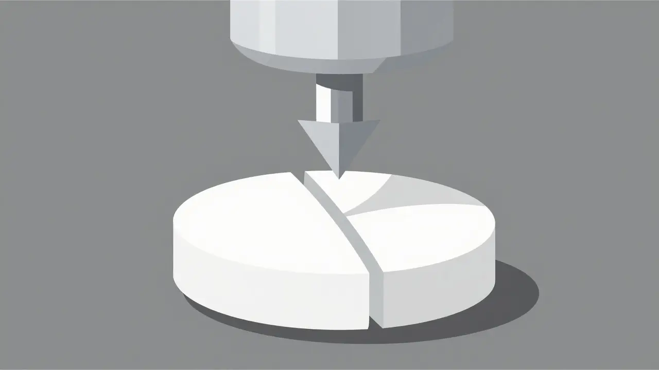 Flat design illustration of a cracked and split tablet pill