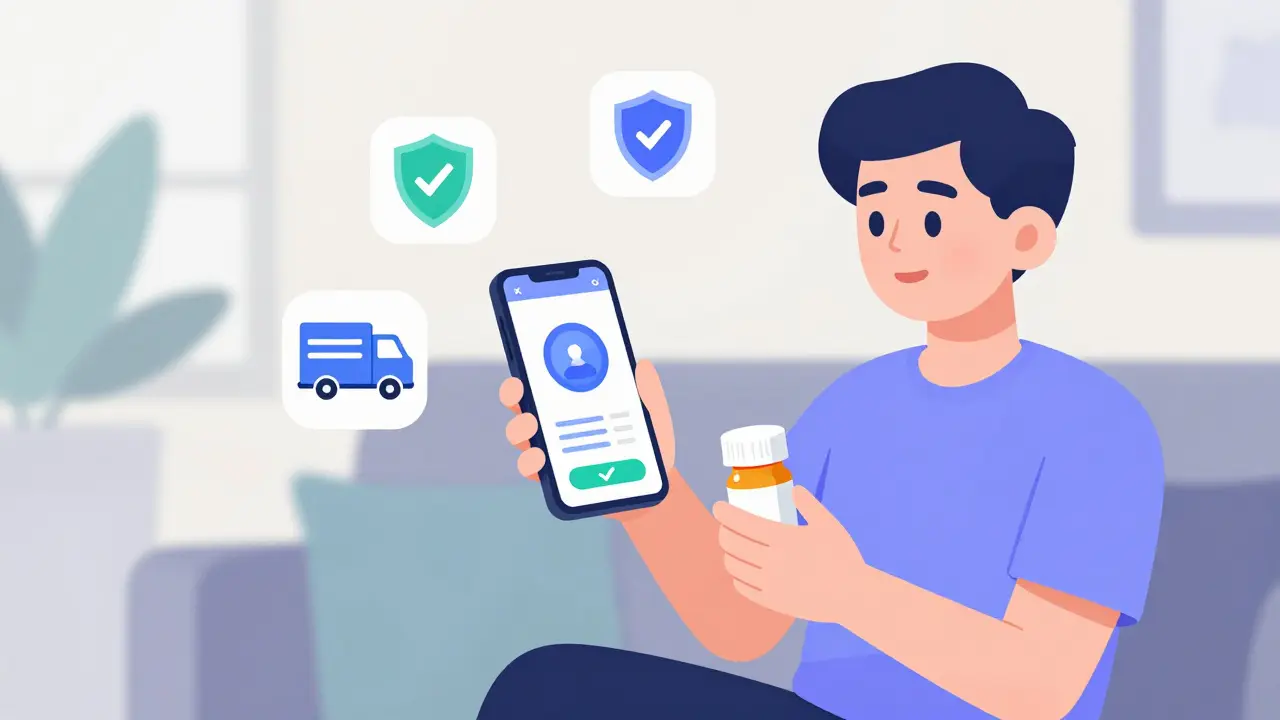 Person using smartphone for safe telemedicine acne prescription consultation