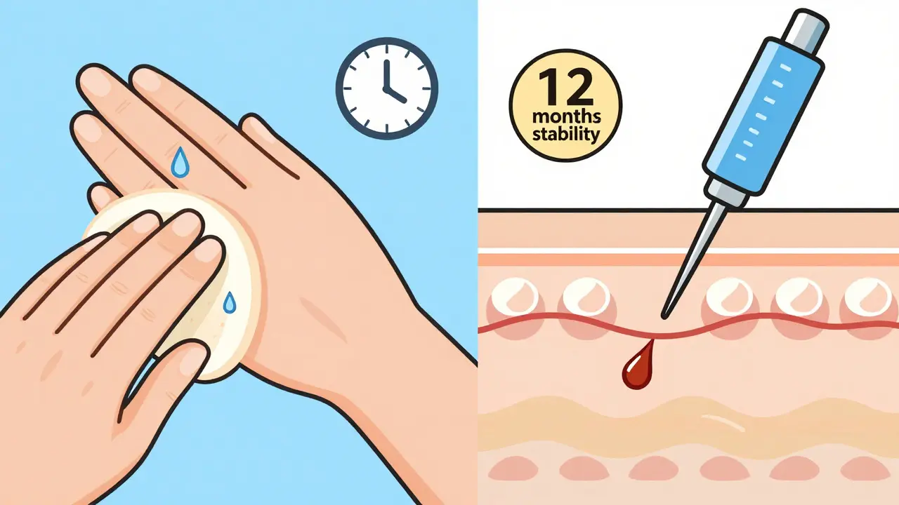 Illustration comparing temporary makeup application vs medical tattooing