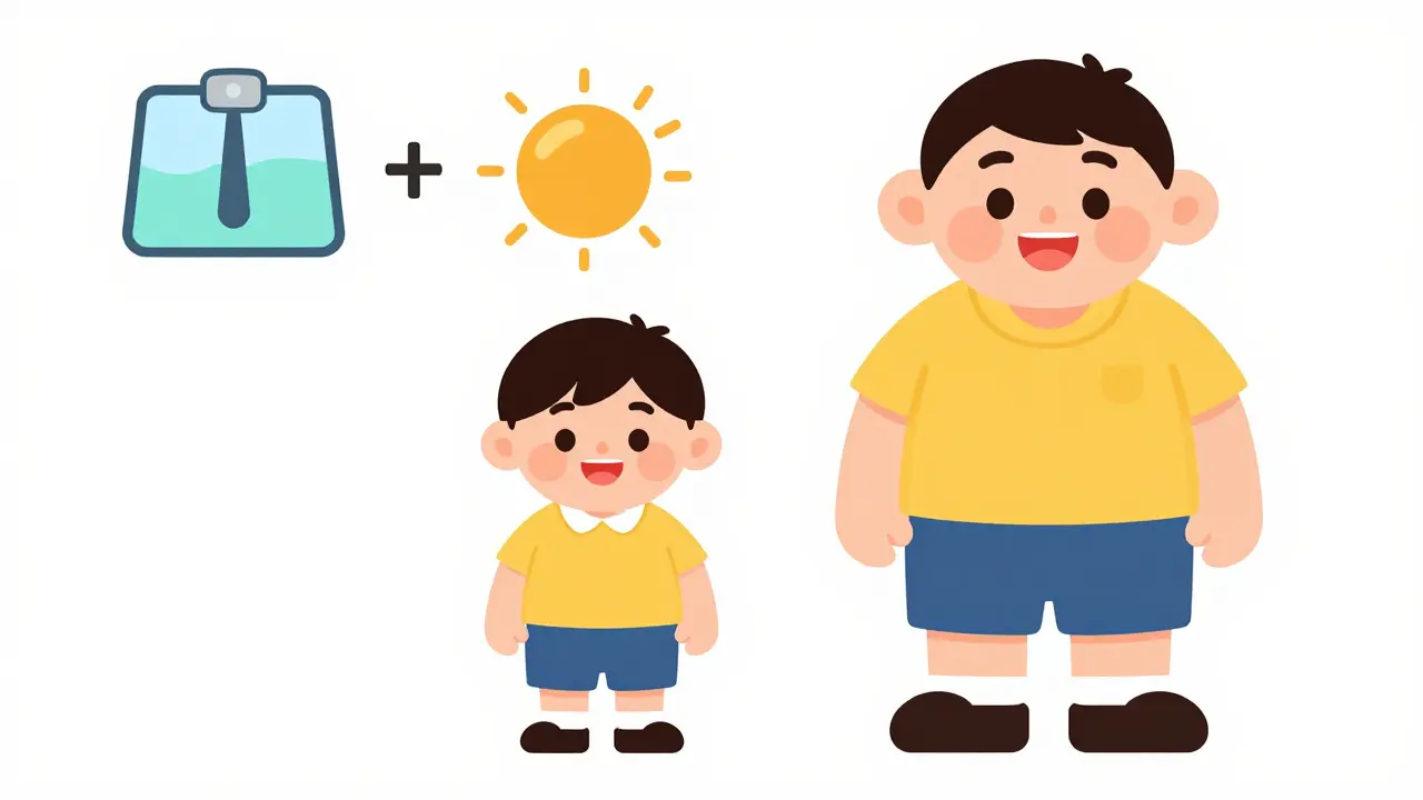 Two children of different sizes showing weight difference