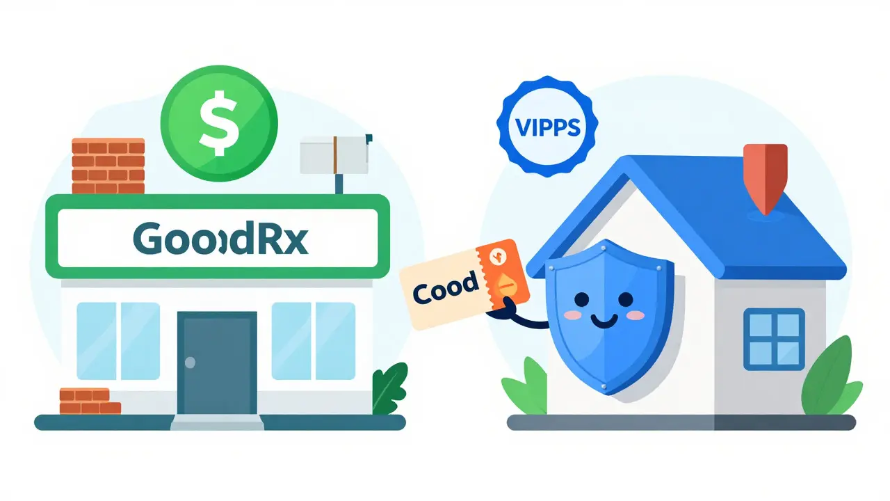 Flat design comparison of pharmacy costs and safety seals